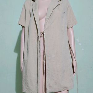 Korean Linen Wrap Short Sleeve Dress