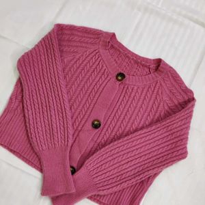 Women Cable Knit Pink Cardigan 🧶