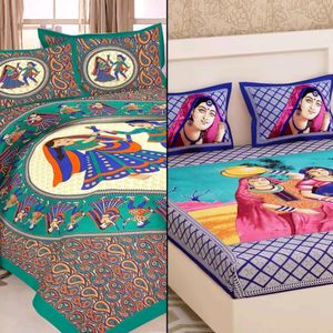 Jaipuri Printed Bedsheet Pack Of 2 Double Bed