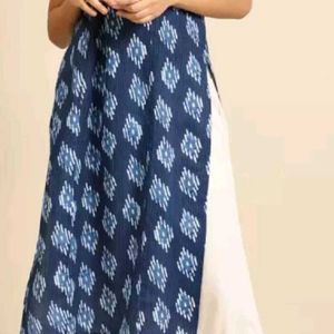 Blue and white geometric print kurta