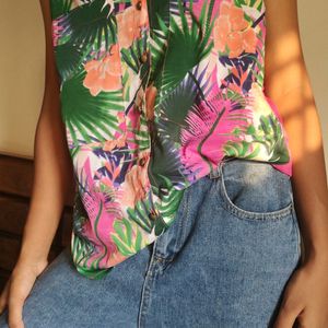 Printed Sleeveless Shirt Floral Print 🌸🌷