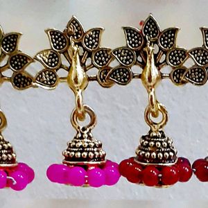 6 Piece Oxidised Gold Jhumka Jhumki Pearl Earrings