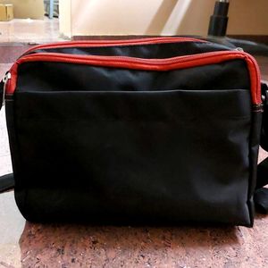 Office Sling BAG Men & Women- Black And Red Polyester