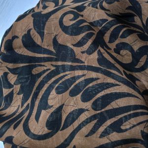 Brown Printed Saari Without Blouse