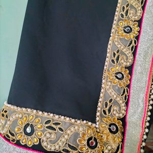 Partywear Black Saree With Heavy Border