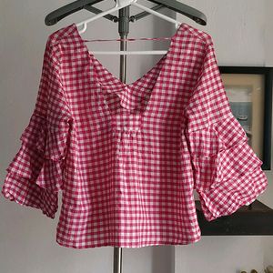 Zara Pink & White Gingham Top