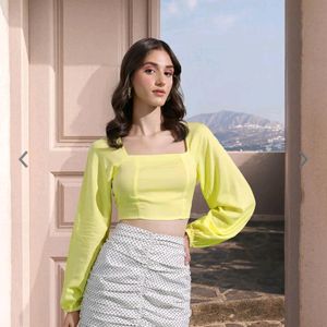 Dressberry Lime Green Crop Tops For Women