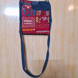 Denim Embroidered Sling Bag