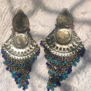 Oxidized Indian Traditional Earrings In Blue