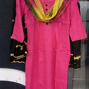 Stitched Pink Chudidaar Suit Set With Dupatta
