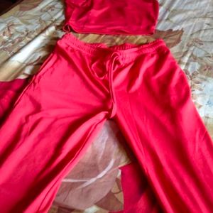 Red Solid Summer Track Suits Activewear