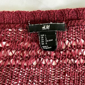 H&M Knitted Oversized Burgundy Pullover Top