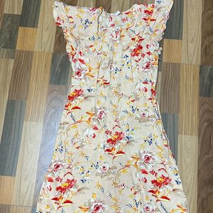 Women Beige Floral Print A-line Dress