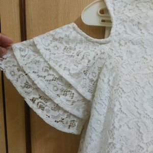 White Embroidered Cold Shoulder Top