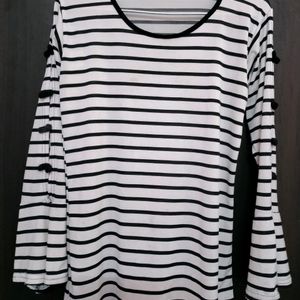 Black And White Striped Top With Cut Out Sleeves