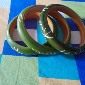 Handmade Wooden Bangles In Green