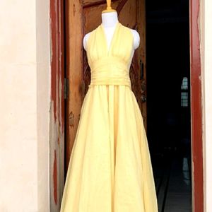 Yellow Halter Neck Hollywood Gown