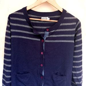 Dark Purple Striped Cardigan Sweater (Women)