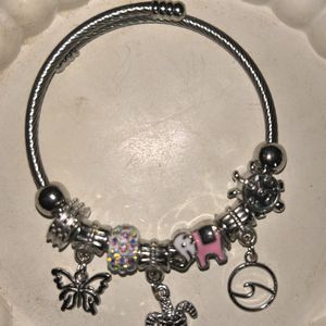 Silver Pink Charm Bracelet