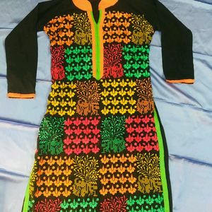 Black And Orange Embroidary Kurti