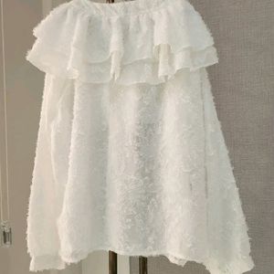 New Korean Puff Print Flower White Blousen