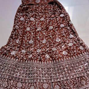 Coffee Colour Net Lahenga