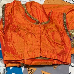 Orange Dhoop Chaav Saree With 2 Blouse Stitched