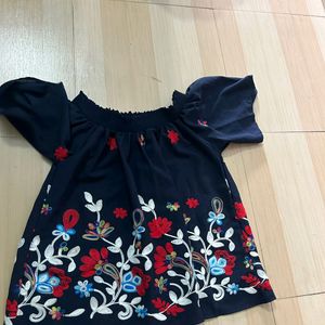 Floral Embroided Top  Off Shoulder