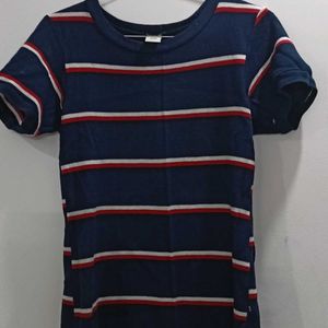 Crew Neck Striped Navy Blue Red Short Sleeve Dress