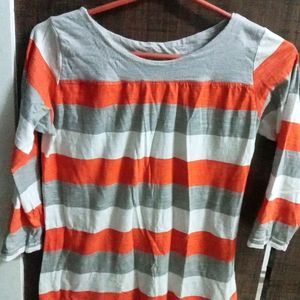 Unused Orange Grey Strips T shirt