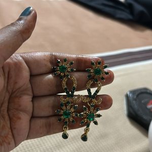 Beautiful Green And Golden Earrings