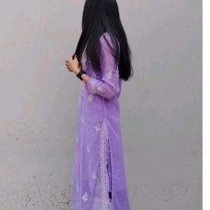 Lavendar Mirror Work Chicken Kurti