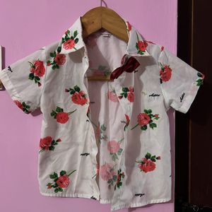 White Floral Print Boys Shirt