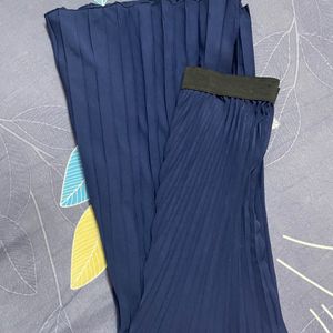 Navy Blue Pleated Skirt for Women