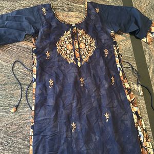 Navy Blue Embroidered Top