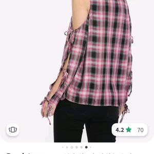 Pink Checked Shirt Style Top