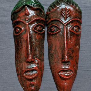 Set of 2 Terracotta Clay Tribal Face Couple Mask