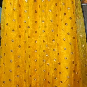 Yellow Lahanga And Dupatta With Blouse Fabric