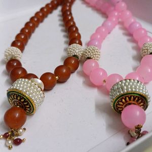 2 Pearl And Meenakari Work Necklace Set