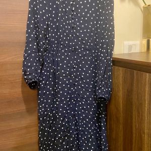 M&S Midnight blue polka Dots MIDI dress