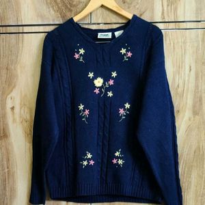 Dark Blue Embroidery Work Sweater Size-42