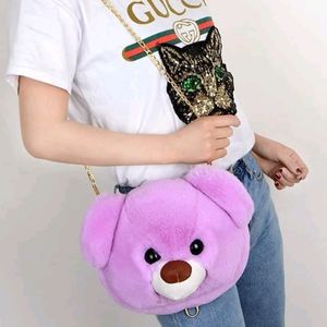 Teddy Bear Face Fluffy Faux Fur Crossbody Bag