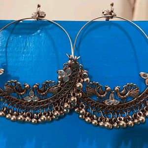 Oxidized Silver With Peacock Head Earrings