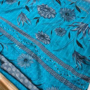 Shining Type - Beautiful Blue - Grey Combo Saree