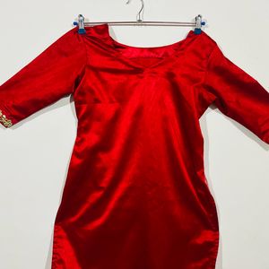 Red Churidar Top With Work For Women And Girls