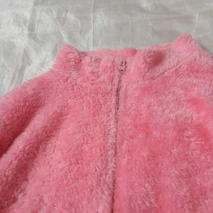 Pink Teddy Like Sweatshirt With Zipper And Pockets