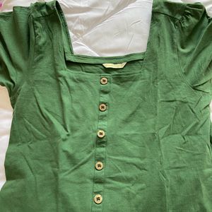 Green Puff Sleeves Cotton Too