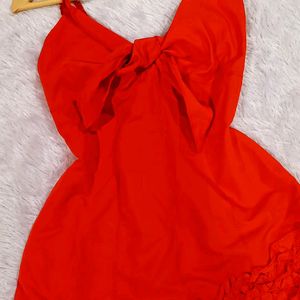 Bright Red Assymetrical Length Dress