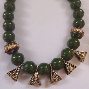 Green Beads Oxidised Choker Necklace Set