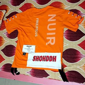 Funky Neon Orange 🧡 Colour Stilish Tshirt For Men Size-M